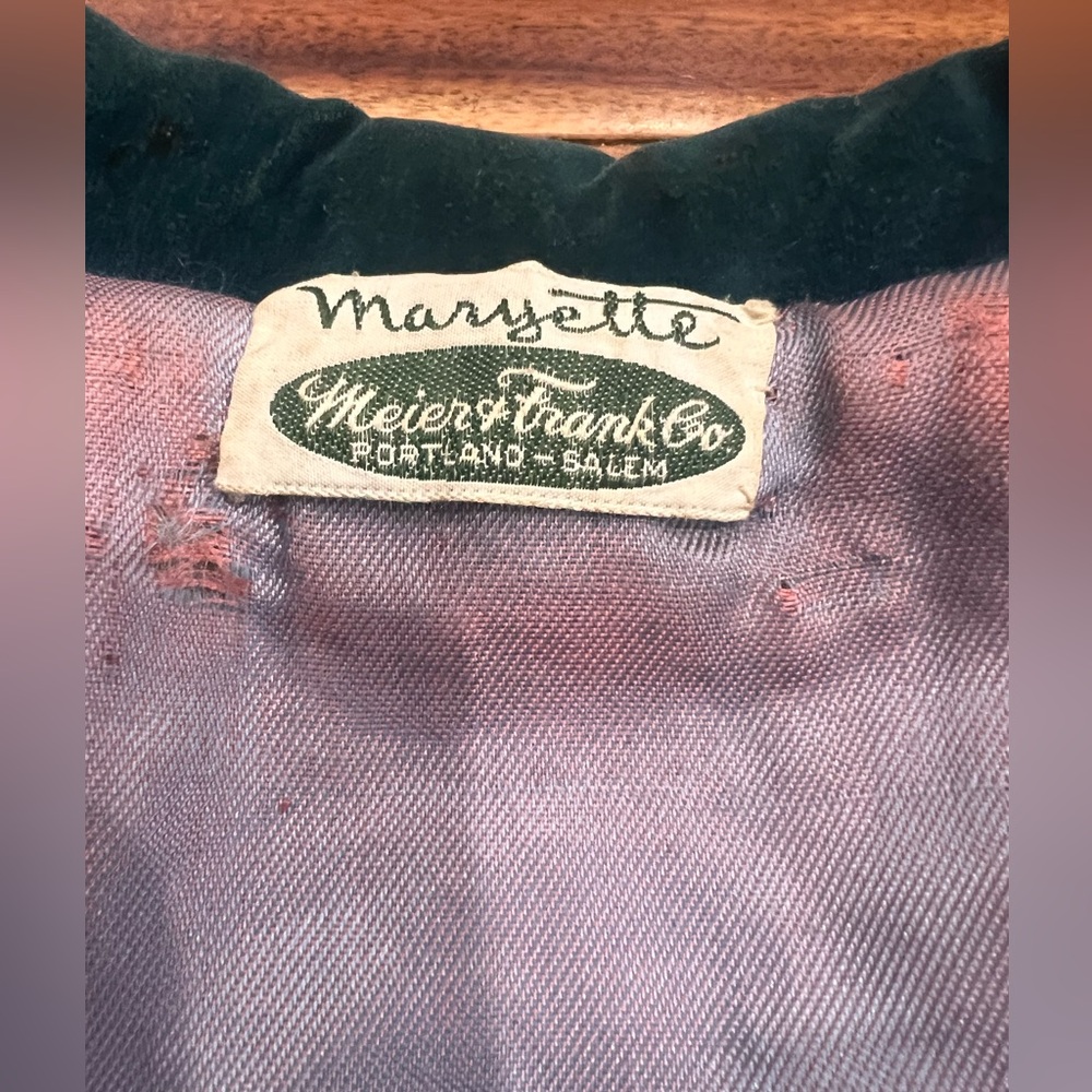 Bambury Original Vintage 50s 60s Wool Tweed Swing Coat Green Velvet Toddler Kids - Picture 10 of 15